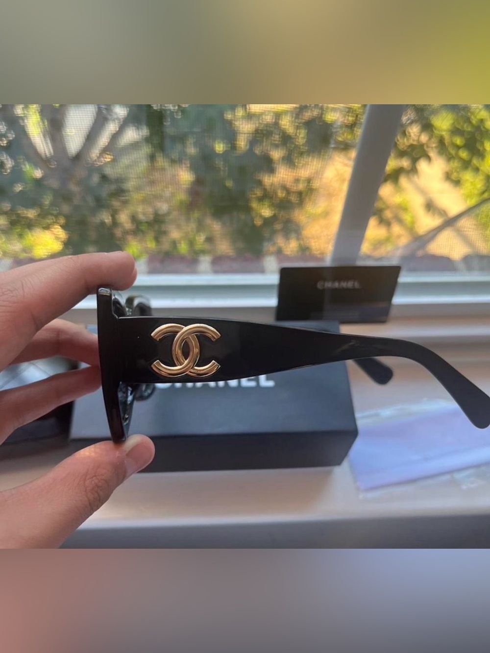 CHANEL Black Sunglasses with Gold CC Emblem